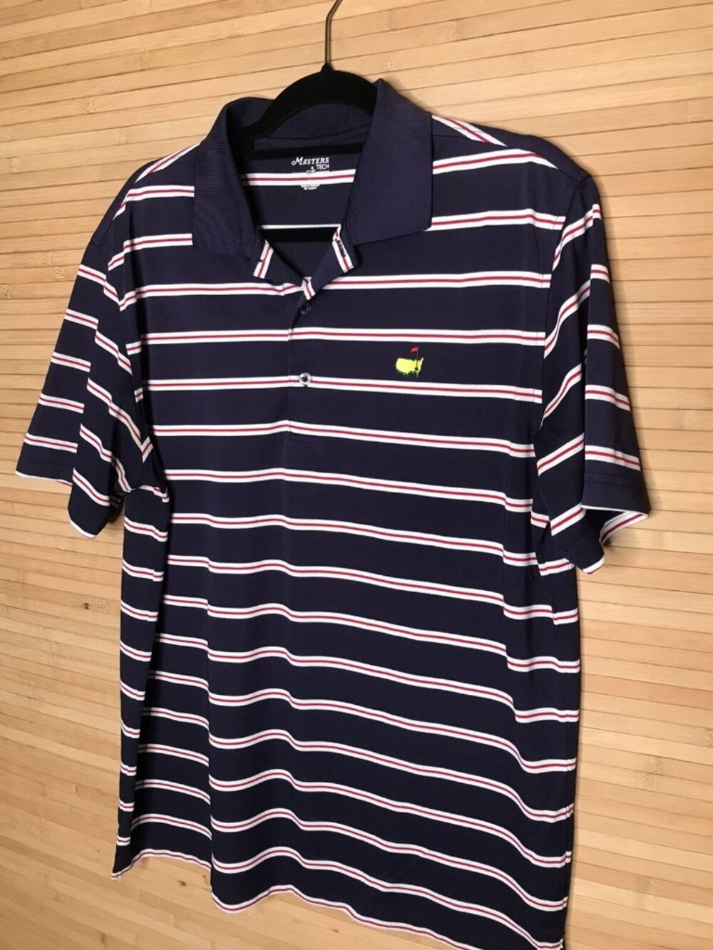 Masters Tech sz L Golf Polo Short Sleeve Shirt Stripes Red Blue White Men's - Picture 2 of 6